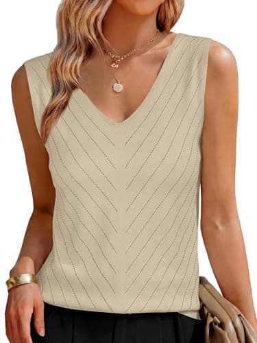 ANRABESS Womens V Neck Tank Tops Sleeveless Knit Summer Sweater Shirts 2026 Trendy Business Casual Dressy Work Outfits Parchment Beige Large - Image 1