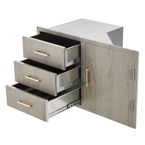 Garvee 38.2" W x 22.6" D x 20.5" H Stainless Steel Outdoor Kitchen Door Drawer Combo - Triple Drawers & Access Door, Propane Storage & Adjustable Garbage Ring, Weather-Resistant Flush Mount - Image 1
