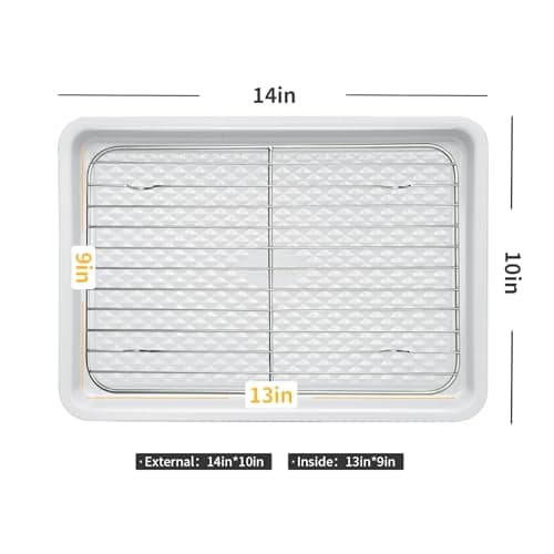 Ymiton Nonstick Ceramic Baking Sheet with Rack, 2-Pack 13x9 Quarter Sheet Pan,(External 10x14), Non-Toxic PTFE & PFOA Free Warp-Free Oven Safe 550°F Dishwasher Safe, Aluminized Steel, Gray Yellow - Thumbnail 2