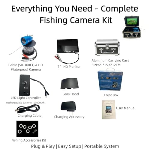 7” Underwater Fishing Camera 1080P HD Fish Finder & Portable Fishing Camera with 12 IR + 12 White LEDs, 30m Cable, 10000mAh Battery, Waterproof Ice Fishing Camera for Boat, Lake & River - Thumbnail 4