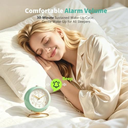 Azxb Analog Alarm Clock, Retro Small Desk Clock with Night Light, Backlight Cute Simple Design, Silent Non-Ticking, Battery Powered, Clock for Bedroom,Travel,Kitchen,Bedside Desktop Decor - Thumbnail 3