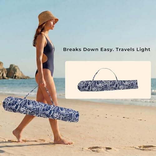 DEER LAND 6FT Fringe Beach Umbrella for Sand, Boho Coastal Patio Umbrella with Tassels, UPF 50+ Sun Protection, Tilt, Carry Bag for Beach Vacation & Pool, Reef Indigo - Thumbnail 4
