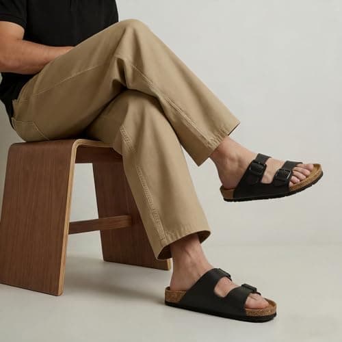 ODOLY Men's Cork Footbed Slide Sandal, Arch Support Summer Outdoor Sandals with Adjustable Buckle for Men, Black EU42 / US9 - Thumbnail 2