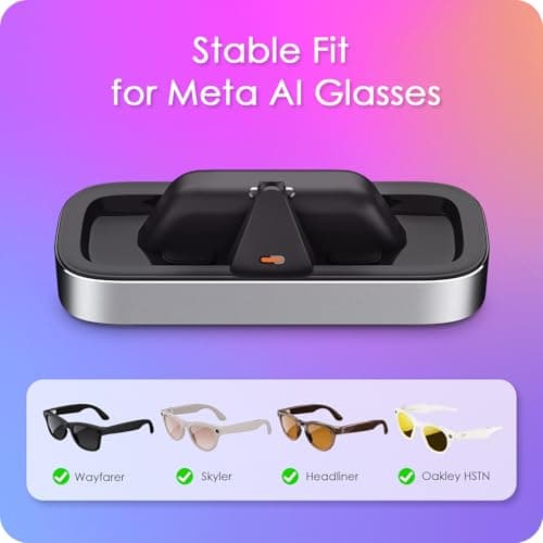 Charging Station for Meta Ray-Ban Glasses - Wayfarer, Skyler, Headliner & Oakley Meta HSTN Charger with LED Indicator (Platinum) - Thumbnail 2