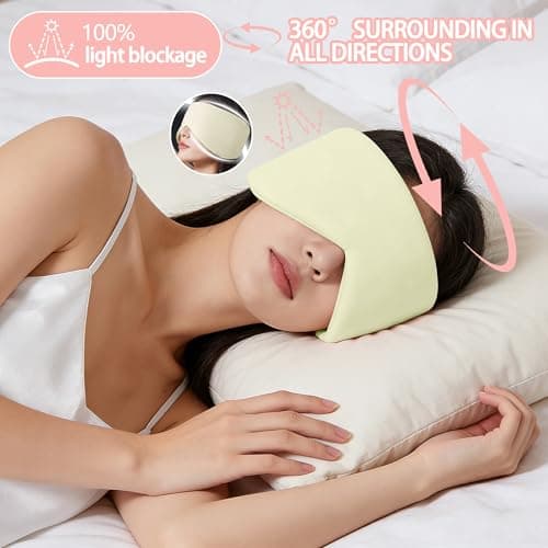 Vettres Reversible Warm & Cool Sleep Mask Wrap-Around Blackout Eye Masks for Side Sleepers Adjustable Unisex Eye Cover for Travel Office & Rest Beige - Thumbnail 2