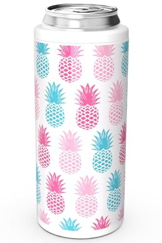 TILUCK Skinny Can Cooler for Slim Beer & Hard Seltzer, Stainless Steel, Doucle-Walled Stainless Steel Insulated Slim Cans, Standard 12 oz (Pineapple-NEW) - Image 1