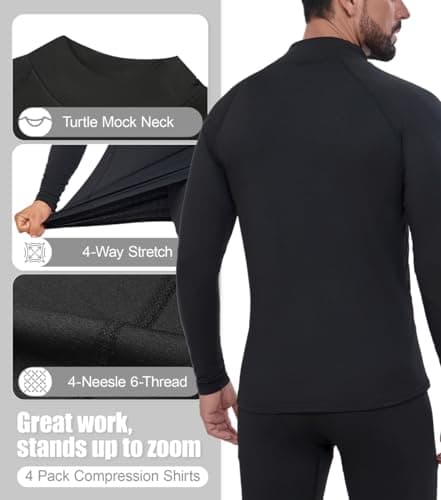 CYPER SUN Men's Fleece Lined Thermal Compression Shirt - 4-Way Stretch Moisture Wicking HeatGrip Base Layer Long Sleeve for Cold Weather Workout Hiking Skiing XX-Large - Thumbnail 4