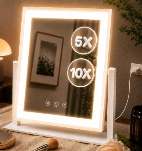 DECADENCE 14.1 Inch LED Vanity Makeup Mirror with Lights for Women and Mom, 10X/5X Detachable Magnifiers, 3 Color Modes, Dimmable Touch Control, 360 Degree Rotation, Tabletop Cosmetic Mirror - Image 1