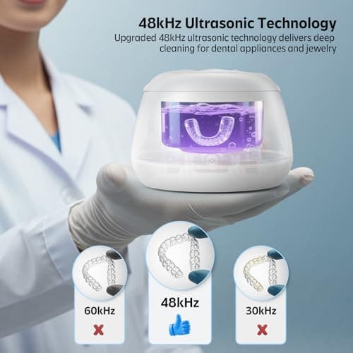 Ultrasonic Retainer Cleaner Machine 48kHz Denture and Aligner Cleaning Pod for Mouth Guards Night Guards Dental Trays Braces Toothbrushes Jewelry with 200ML Capacity (Blue) - Thumbnail 2
