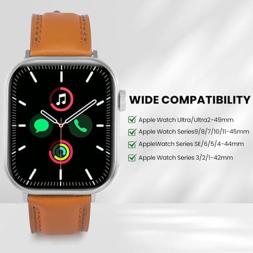 Leather Apple Watch Band for Women, Slim Dressy Leather Watch Band Compatible with Apple Watch 49mm 45mm 44mm 42mm 41mm 40mm 38mm 46mm Series 9 8 7 6 5 4 6 SE Ultra - Thumbnail 5