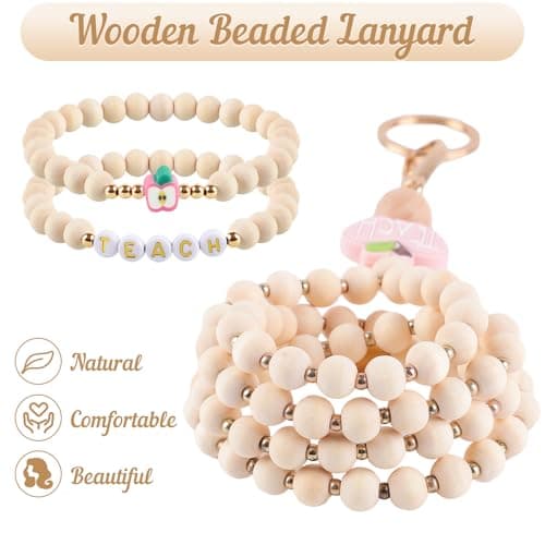 BESARME Teacher Appreciation Gifts, Teacher Gifts Teachers Bracelet with Wooden Beaded Teacher Lanyard Thank You Cards for Women - Thumbnail 6