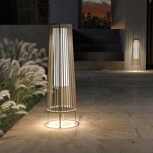 Grand patio 2-Pack Outdoor Floor Solar Light, Wicker Solar Patio Lamp Waterproof Outside Deck Lamp for Porch, Yard, Garden, Lawn Decorations - Light Brown, Gordes 2 PCS - Image 1