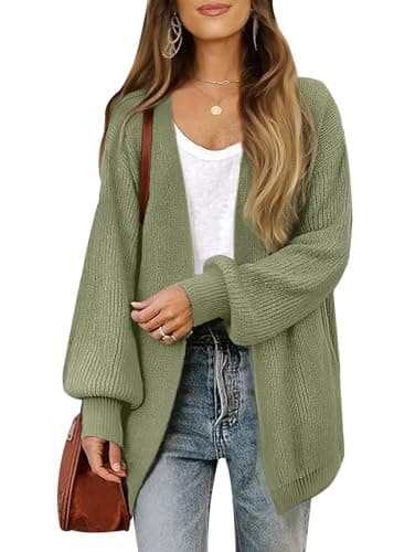 Libsorge Womens Long Cardigan Sweaters for Women Fall Winter Spring 2025 Trendy Outfits Chunky Waffle Knit Oversized Open Front Dressy Casual Lightweight Long Bell Sleeve Cardigans Sweater Green L - Image 1