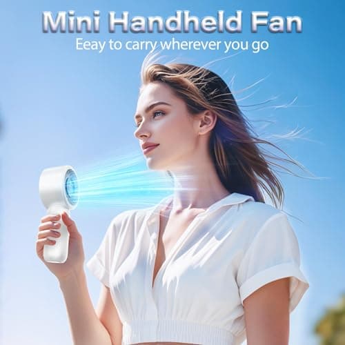 Handheld Fan - Portable Handheld Turbo Fan with Lanyard, 5 Speed Winds, LED Display, Rechargeable Battery Powered, Mini Pocket Personal Fans for Outdoor/Travel/Hot Flashes/Makeup, Gifts for Men/Women - Thumbnail 2