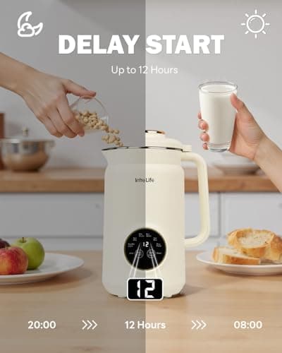 IntreLife 34 oz Nut Milk Maker Machine, 8 in 1 Soy Milk Maker with Nut Milk Bag, Plant Based Milk Maker for Almond, Oat, with Delay Start/Keep Warm/Self Cleaning, Cream - Thumbnail 6