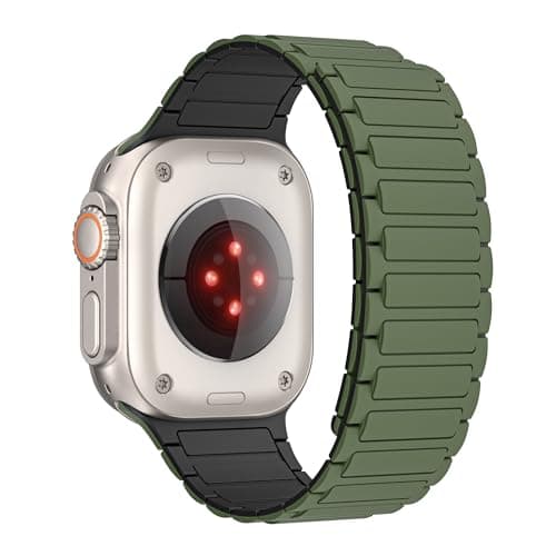 Magnetic watchband Compatible with Apple Watch Ultra 3/2/1 Band 38mm 40mm 41mm Thin Silicone Replacement Wristband Strong Magnet link for iWatch SE 3/2/1 & Series 11 10 9 8 7 6 5 4 3 2 1,Army Green - Thumbnail 3