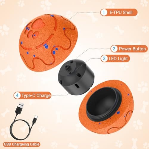 COSOWO Self-Moving Dog Ball Interactive Dog Toy with Automatic Rolling, Bouncing & Vibration to Keep Dogs Entertained Chew-Proof & Waterproof for Small/Medium Breeds, O15-Orange - Thumbnail 5