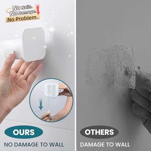 TAILI Mop and Broom Holder Wall Mount Grippers, 2 Hangers and 6 Adhesive Strips, Damage Free Hanging Wall Mount, Household Cleaning Organizer for Organization and Storage, Holds up to 4 lbs, Grey - Thumbnail 3
