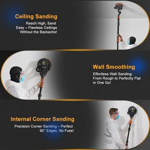 CUBEWAY Electric Drywall Sander with Vacuum Dust Collection, 780W Powerful 7-Speed Popcorn Ceiling Removal Tool with LED Light for Dust-Free Sanding on Walls, Ceilings, Floors - Thumbnail 6