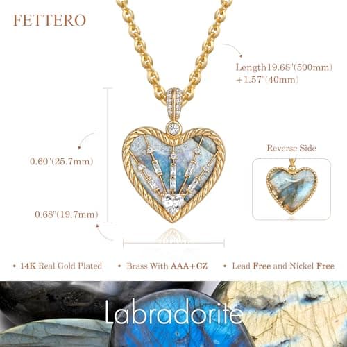 Fettero Gold Heart Necklace for Women, 14K Gold Plated Charm Necklaces Double Sided Love Heart Pendant Gold Necklace for Mom Wife Valentines' Day Jewelry - Thumbnail 6