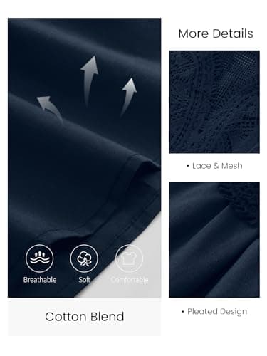 Funlingo Lace Tops for Women Poplin Mesh Cute Blouses Dressy Casual Sleeveless Flared Swing Tank Top Crew Neck Shirt Intricate Back Design Navy Blue S - Thumbnail 5
