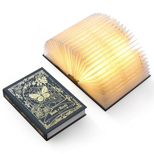 ZBOLE Magic Truth Book Light - Rechargeable LED Book Lamp for Home Decor, Ideal Christmas & Bookworm Gifts with Gold Foil Embossed Cover, Warm White Light for Entertainment & Relaxation (Black) - Image 1