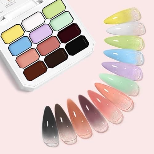 Woobena 12 Colors Pat Paint Nail Gel, Sponge Pat Gel Ombre Gradient Gel Nail Blush Blooming Aura Nails Drawing Stripper Floral Painting DIY Nail Art, No Wipe, UV/LED Curing - Thumbnail 4