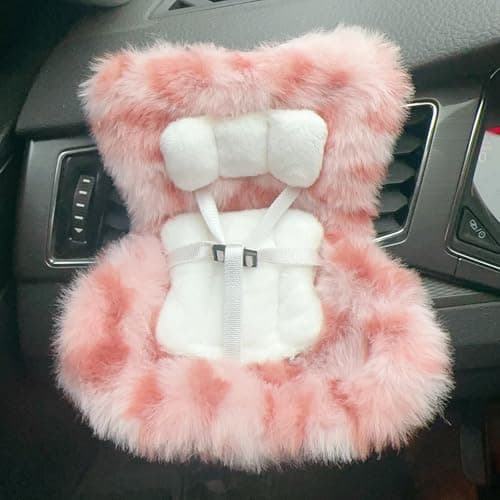 Ezcora Cute Car Accessories for 10-17cm Dolls, Pink Leopard Doll Car Seat with Clip onto Car Air Vent, Includes Seat Leg for Desktop Display (Strawberry ice Cream) - Thumbnail 2