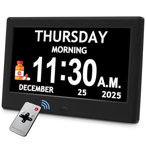 7'' Dementia Clock For Seniors, Large Display Digital Clock With Date, Time, Day Of Week for Elderly, Memory Loss, Alzheimer, 1024*600P HD, 10 Reminders & 6 Alarms, Auto Dimming & DST, Remote Control - Image 1