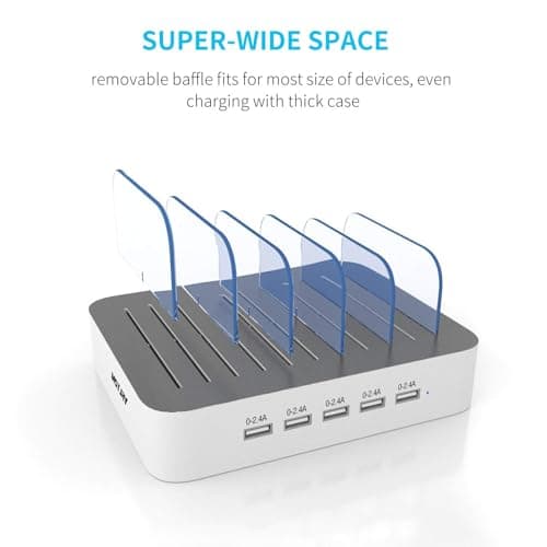 MSTJRY Charging Station for Multiple Devices : 5 Port Multi USB-A Charger Stations Multi-Device Organizer Charging Dock Designed for iPhone iPad Cell Phone Tablets (7 Short Cables Included) - Thumbnail 5