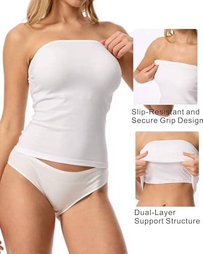 RanZZRan Womens Ribbed Shapewear Long Tube Tops Strapless Bandeau Basic Tops Backless Sleeveless Double Lined Y2K Tank - Thumbnail 3