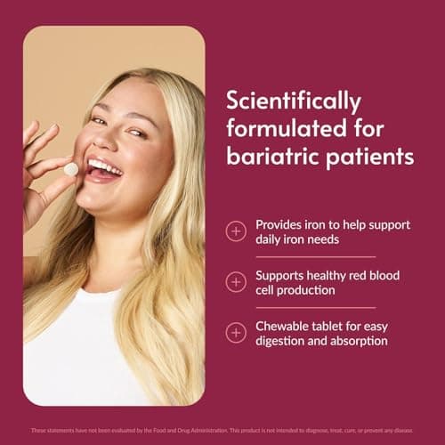 Bariatric Advantage Chewable Iron 29 mg - for Bariatric Surgery Patients - Iron with Vitamin C - No Iron Taste - Ferrous Fumarate & Carbonyl Iron Supplement - Passion Fruit - 90 Count - Thumbnail 2