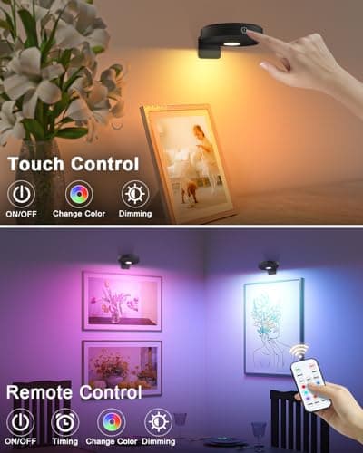 WILLED RGB Lights,Poster Lights,Battery Operated Rechargeable Picture Light,Puck Light with Remote,9 RGB Colors,Dimmable&Timer,Art Gallery Lighting,Display Lighting for Paintings Wireless - Thumbnail 5