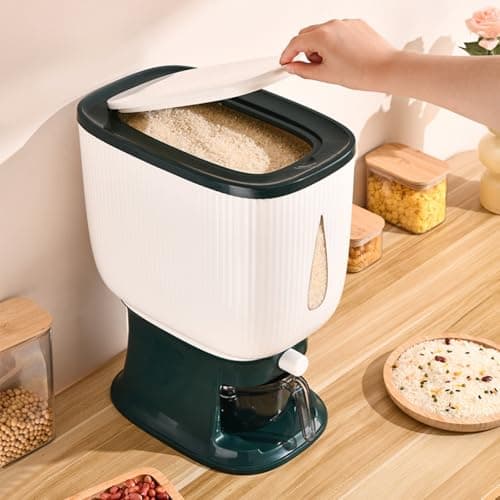 ZuoCheng rice dispenser 22-pound, household sealed moisture-proof rice storage container for kitchen storage room, with measuring cup, suitable for kitchen storage room organization - gray - Thumbnail 3