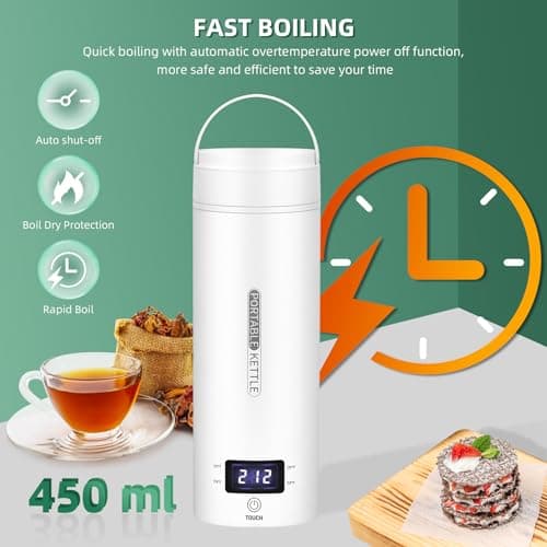 Travel Electric Kettle Portable Small Mini Tea Coffee Kettle Water Boiler, Water Heater with 4 Temperature Control,304 Stainless Steel with Auto Shut-Off & Boil Dry Protection, BPA-Free (White) - Thumbnail 3