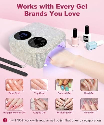 80W Cordless Wireless Nail Lamp, Professional UV Light for Gel Nails with Rechargeable Battery, Dual-Screen Display & Magnetic Base, Fast Curing Gel Polish Nail Dryer, LED Nail Light (Diamond) - Thumbnail 2