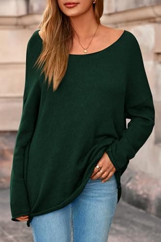 PRETTYGARDEN Women's Oversized Sweaters 2026 Casual Long Sleeve Scoop Neck Pullover Tops Loose Cozy Knit Spring Outfits(Dark Green,X-Large) - Thumbnail 2