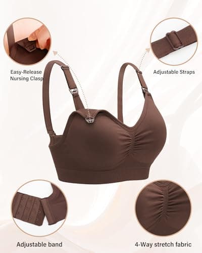 Stelle Nursing Bras Maternity Bra for Breastfeeding Pregnancy Wireless Bralette with Pads, Extenders (Black+Almond+Cocoa,XL) - Thumbnail 4