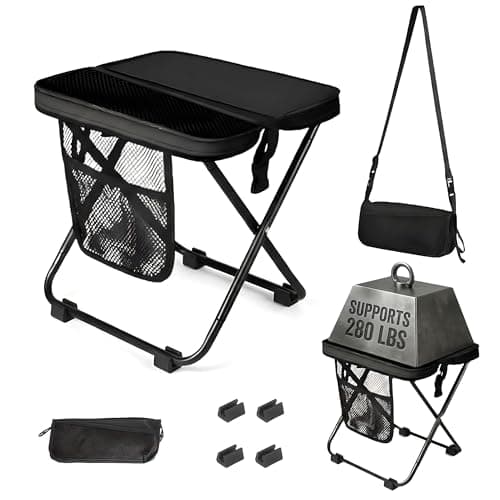 Acaine Foldable Sling Bag Stool with Storage Pocket, Heavy Duty Seat Supports 280 lbs, Non-Slip Feet, Easy Setup Ultralight Chair for Hiking, Fishing, Camping & Festivals (Black) - Image 1