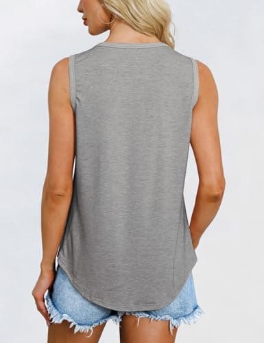 GKBK Womens Tank Tops High Neck Loose Fit Casual Summer Sleeveless Shirts 2026 Beach Vacation Outfit Cured Hem Z-Gray - Thumbnail 3