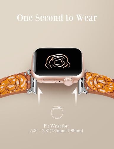Moolia Floral Leather Band Compatible with Apple Watch Band 49/46/45/44/42mm Women, Cute Romantic Vintage Rose Pattern Strap for iWatch Series 11 10 9 8 7 6 5 4 3 2 1 SE/Ultra(1/2/3), Light Brown - Thumbnail 6
