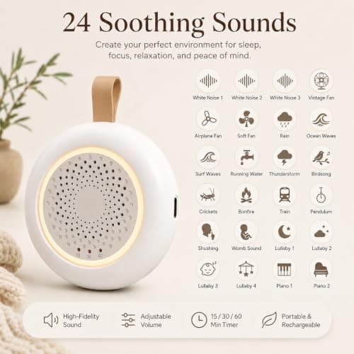 Portable White Noise Machine for Baby, 24 Nursery Sleep Sounds, Night Light - Thumbnail 2
