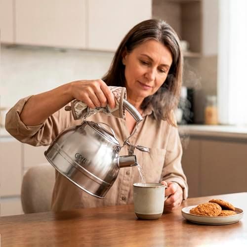 GIPFEL INTERNATIONAL Whistling Tea Kettle Stovetop - Food Grade Stainless Steel Teapot for Stove Top with Ergonomic Handle for Gas, Induction, Electric Stovetops 2.3 Quart - Thumbnail 3