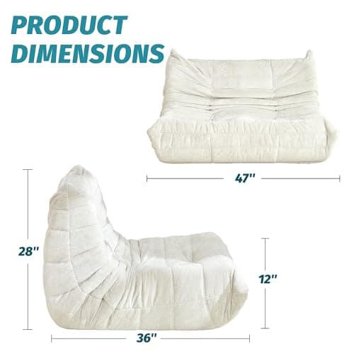 Homguava Bean Bag Chair, Giant Beanbag Chairs for Adults, Memory Foam Fireside Chair, Large Lazy Floor Sofa, Sofa Couch with High-Rebound Foam, Lounge Chair for Living Room, Bedroom (Beige, Loveseat) - Thumbnail 2