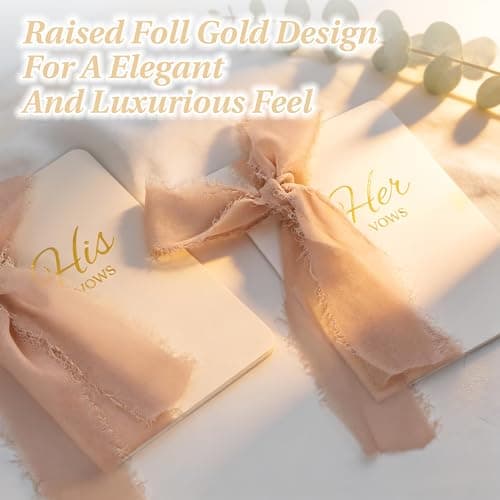 Wedding Vow Books His and Hers, Soft Touch Cover with Ribbon & Gift Box, 28 Lined Pages, Premium Elegant Keepsake for Bride & Groom Ceremony, Wedding Gift & Registry Must-Haves (White & Ivory) - Thumbnail 5