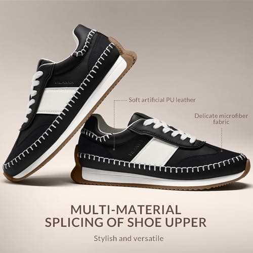 Vilanva Women's Black Fashion Sneakers Casual Tennis Shoes with Non-Slip Retro Gum Sole Ladies Walking Trendy Footwear Size 10 - Thumbnail 4