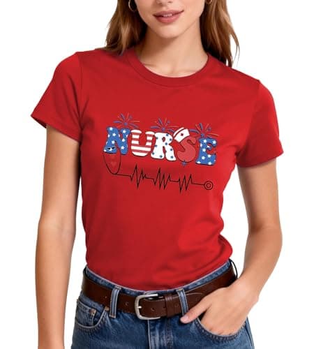 4th of July Nurse Shirt Women-Patriotic Nurse Short Sleeve Cute Firework Tee Top Nursing School Tops D-red - Thumbnail 2