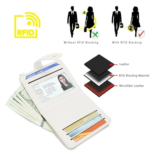 Airkit Small Wallets Woman RFID Blocking Leather Credit Card Holder - with ID Window - Card Wallets for Women - with Zipper Coin Purse - Keychain Wallet - Thumbnail 5