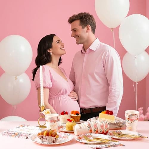 Gudvilla 350 Pcs Baby in Bloom Baby Shower Decorations for Girl, Its a Girl Baby Shower Plates and Cups and Napkins Sets, Pink Floral Baby in Bloom Plates and Napkins Sets, Serves 50 - Thumbnail 5