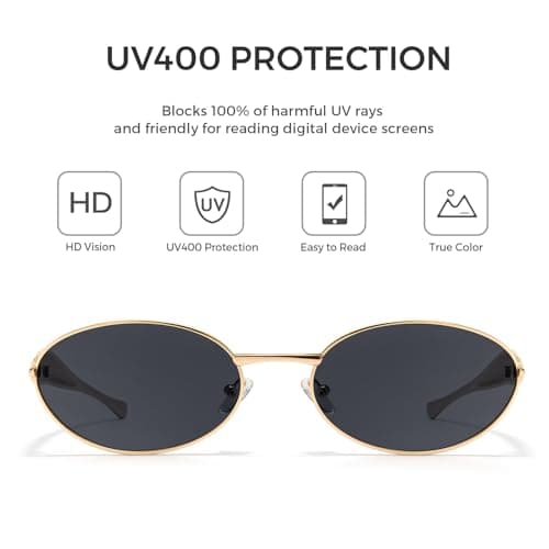SUNGAIT Vintage Luxury Oval Sunglasses for Women UV Protection Gradient Lens Retro Sun Glasses with Chunky Frame (Gold Frame/Grey Lens) - Thumbnail 4